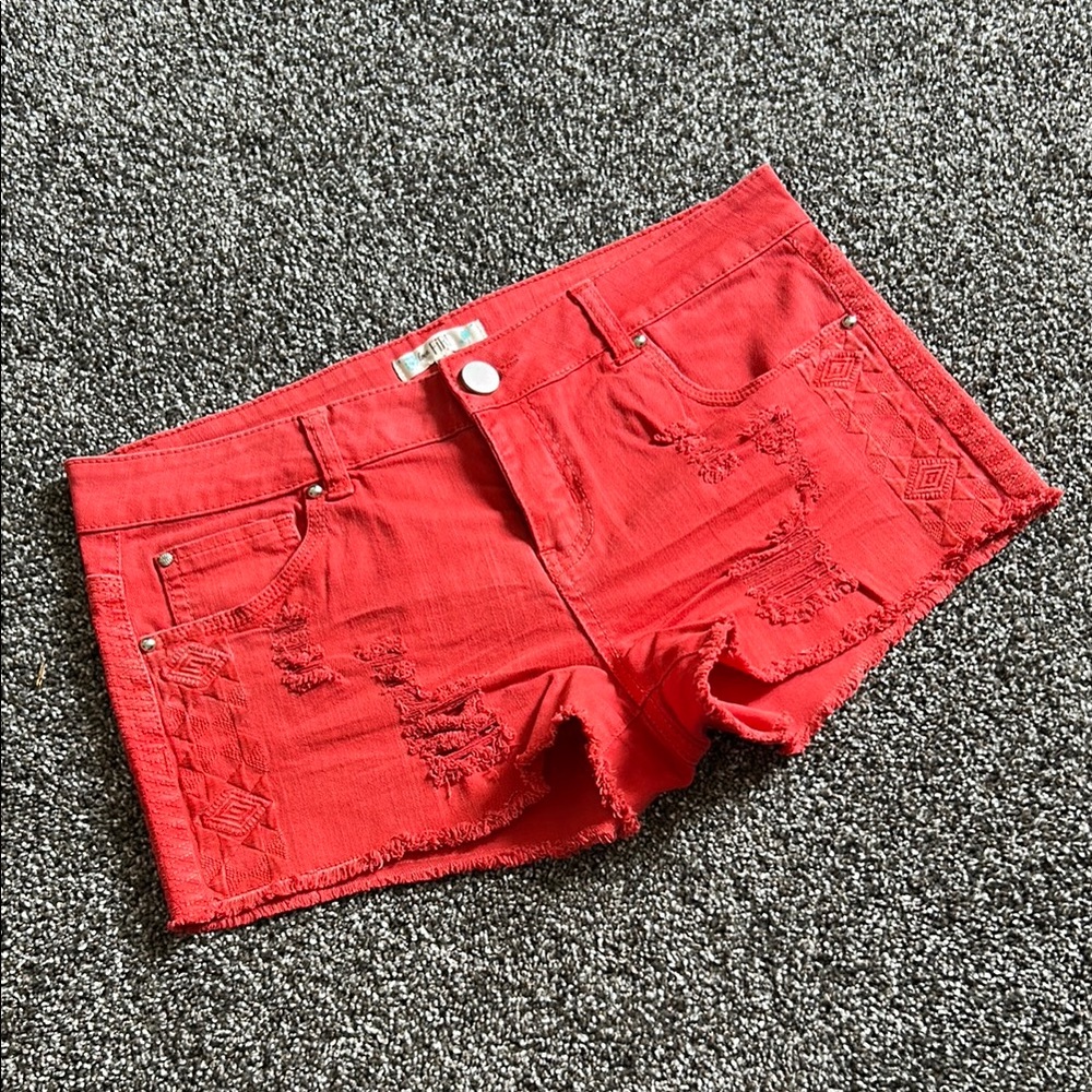 love, Fire Red Jean Shorts